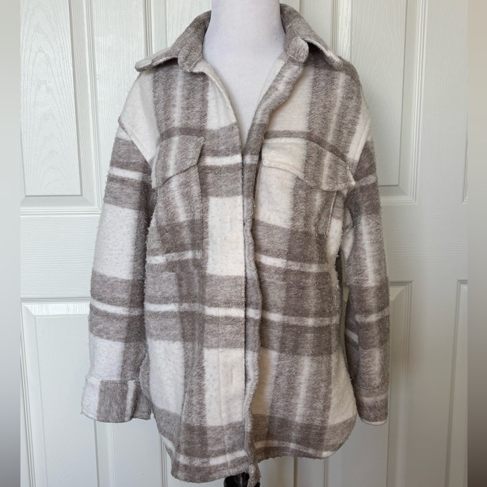 Oversized Plaid Button-Up Jacket - image 1